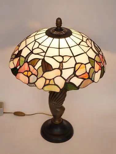 ART DECO Tischlampe "COLORED SWAN" Bronze Tiffanylampe Einzelstück