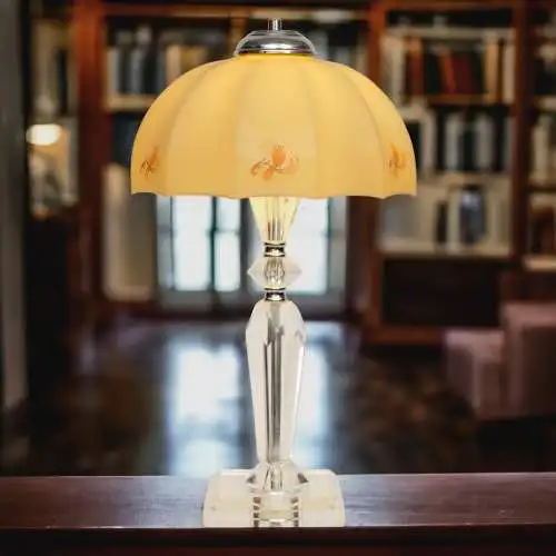 Jugendstil Kaffeehauslampe "LINZ" Bleikristall Tischlampe Unikat