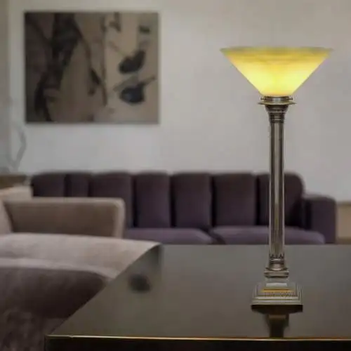 Art Deco Tischleuchte "VICTORY Einzelstück Messinglampe Nickel Unikat