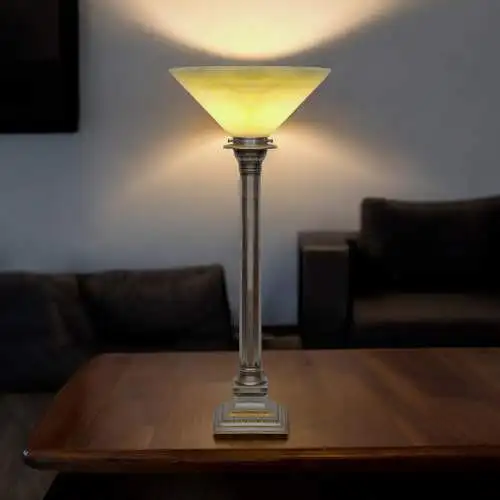 Art Deco Tischleuchte "VICTORY Einzelstück Messinglampe Nickel Unikat