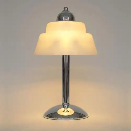 Bauhaus Art Déco Design Tischleuchte "HALLEY" Schreibtischlampe Chrom Unikat