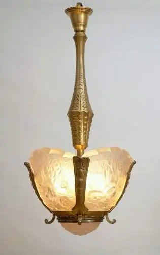 Art Deco Lampe Deckenlampe Deckenleuchter "THE CROWN" 1920 feuervergoldet