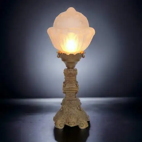 Original JUGENDSTIL Tischleuchte "GOLDEN ACORN" Messinglampe 1920