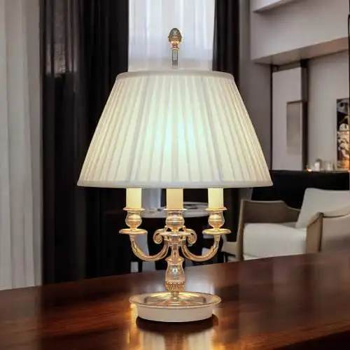 Französische Bouillotte Tischleuchte Schreibtischlampe versilbert Stoffkabel
