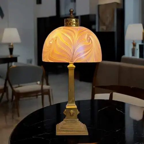 Art Déco Lampe Schreibtischleuchte "DAZZLING PEARL" Messinglampe