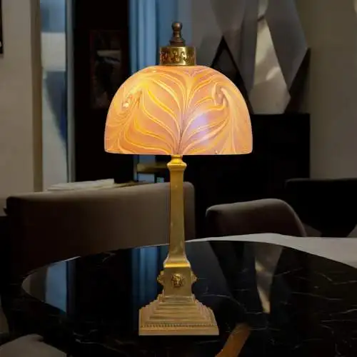 Art Déco Lampe Schreibtischleuchte "DAZZLING PEARL" Messinglampe