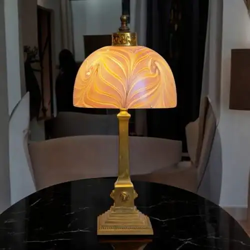 Art Déco Lampe Schreibtischleuchte "DAZZLING PEARL" Messinglampe