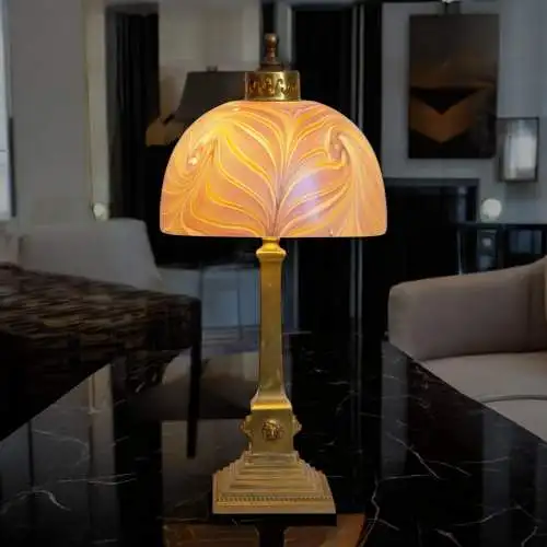 Art Déco Lampe Schreibtischleuchte "DAZZLING PEARL" Messinglampe