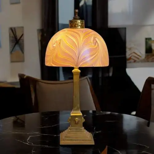 Art Déco Lampe Schreibtischleuchte "DAZZLING PEARL" Messinglampe