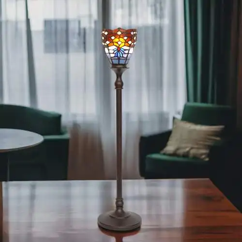 Tiffany Tischfluter Tischlampe "UP" Tischleuchte 65 cm hoch patiniert Jugendstil