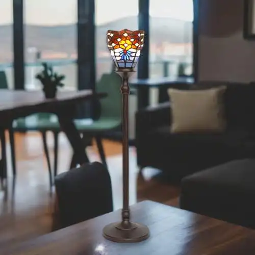 Tiffany Tischfluter Tischlampe "UP" Tischleuchte 65 cm hoch patiniert Jugendstil