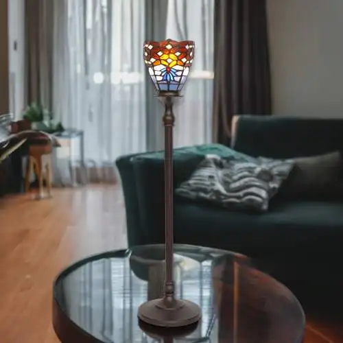 Tiffany Tischfluter Tischlampe "UP" Tischleuchte 65 cm hoch patiniert Jugendstil