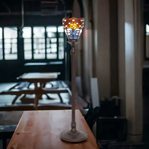 Tiffany Tischfluter Tischlampe "UP" Tischleuchte 65 cm hoch patiniert Jugendstil