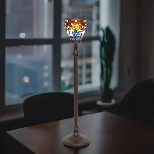 Tiffany Tischfluter Tischlampe "UP" Tischleuchte 65 cm hoch patiniert Jugendstil