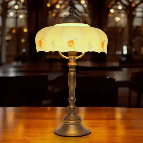 Jugendstil Kaffeehausleuchte Messinglampe "ALSERGRUND" Tischlampe Unikat