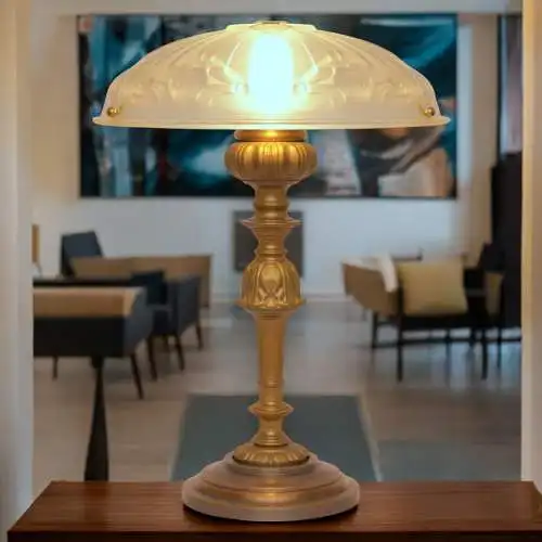 Grandioses Sammlerstück Art Déco Messing Tischleuchte "GLOCKENHEIM" Unikat