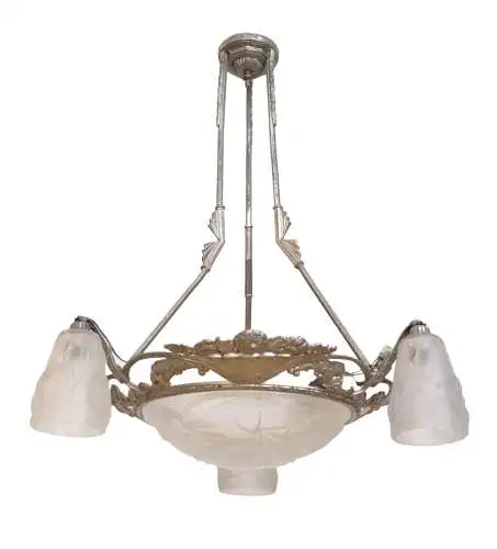 Art Deco Deckenleuchter 1920 vernickelt Hängelampe silber Original Degué 