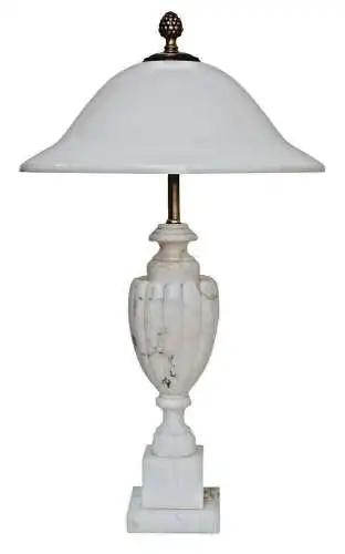 Riesige Art Déco Salon Tischleuchte Alabaster 1940er Schreibtischlampe Opalglas