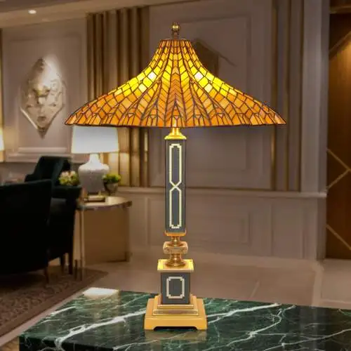 Einzigartige Art Deco Tiffany Tischleuchte "MANHATTAN LOTUS" Unikat Salonlampe