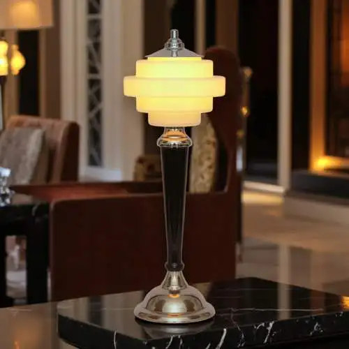 Unikat Art Déco Bankerleuchte "GLASGOW" Tischlampe Einzelstück Lampe getreppt