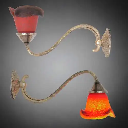 Original ART DECO Jugendstil Wandleuchte Wandlampe 1910 Frankreich Messing