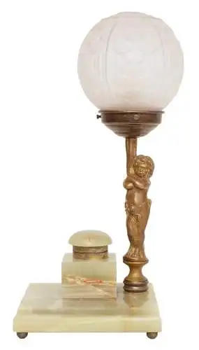 Unikat Art Déco Schreibtischlampe Tischleuchte "MARBLE ANGEL" Putto Engel