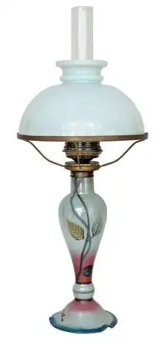 Jugendstil Lampe Petroleumlampe Glas handgemalt Unikat signiert Eisch
