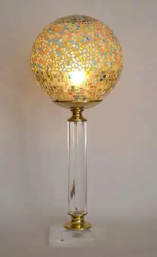 Art Deco Lampe Kugelleuchte Tischlampe "GOLDEN MOSAIC" Einzelstück Acryl Leuchte