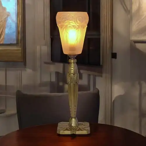 Traumhafte original Art Déco Tischleuchte "ORLÉON" 1920 Tischfluter Messinglampe