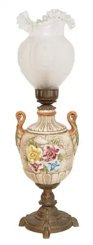 Niederländische Jugendstil Salon Tischleuchte Keramik Rosen 1960er