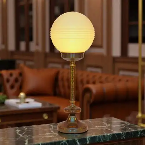 Design Art Deco Schreibtischleuchte "SATURN BASEMENT" Design Unikat Messinglampe