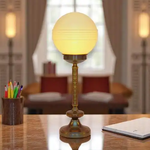 Design Art Deco Schreibtischleuchte "SATURN BASEMENT" Design Unikat Messinglampe