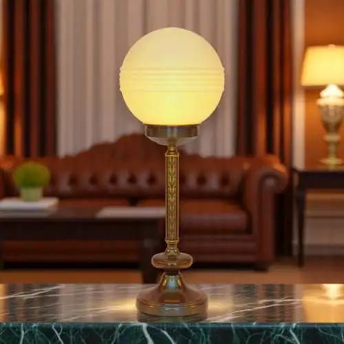 Design Art Deco Schreibtischleuchte "SATURN BASEMENT" Design Unikat Messinglampe
