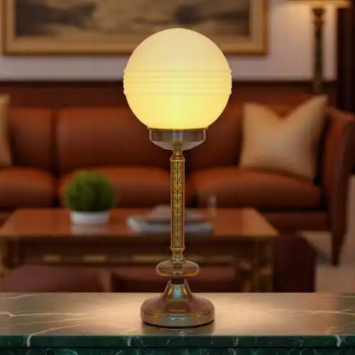 Design Art Deco Schreibtischleuchte "SATURN BASEMENT" Design Unikat Messinglampe