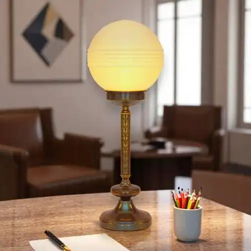 Design Art Deco Schreibtischleuchte "SATURN BASEMENT" Design Unikat Messinglampe