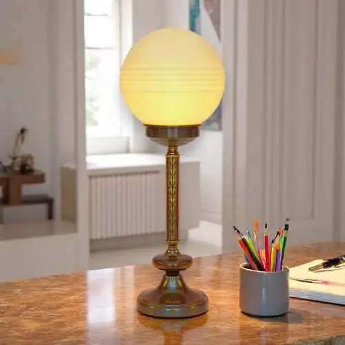 Design Art Deco Schreibtischleuchte "SATURN BASEMENT" Design Unikat Messinglampe