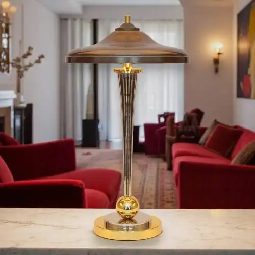 Art Deco Schreibtischleuchte "VANDENBERGH" Design Unikat Chrom Messinglampe