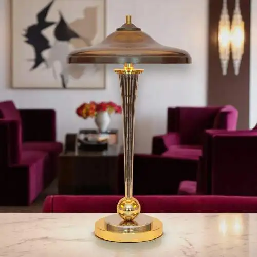 Art Deco Schreibtischleuchte "VANDENBERGH" Design Unikat Chrom Messinglampe