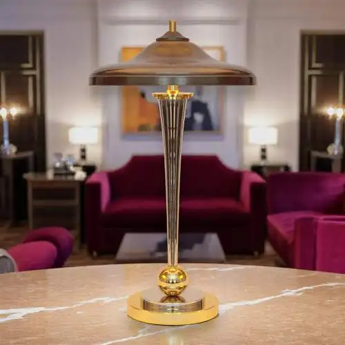 Art Deco Schreibtischleuchte "VANDENBERGH" Design Unikat Chrom Messinglampe