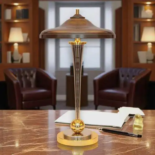 Art Deco Schreibtischleuchte "VANDENBERGH" Design Unikat Chrom Messinglampe