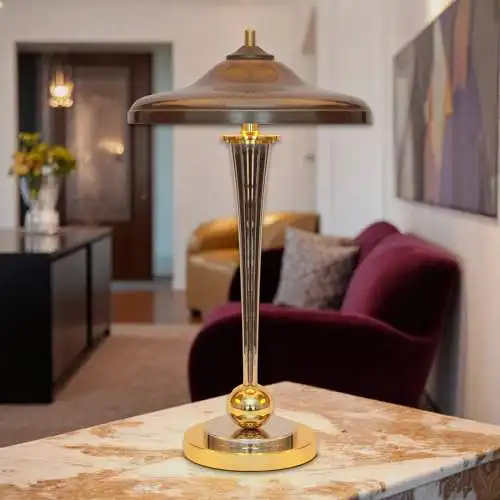 Art Deco Schreibtischleuchte "VANDENBERGH" Design Unikat Chrom Messinglampe