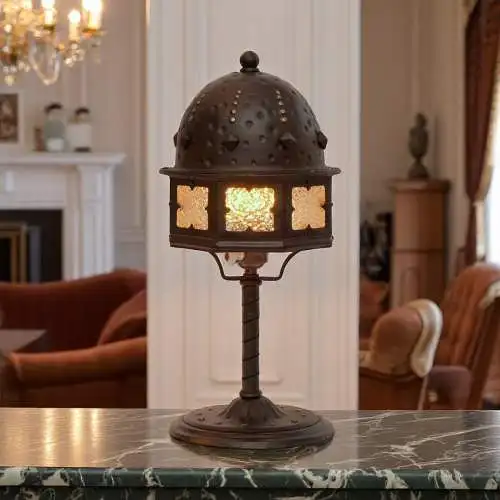 Artifizielle original Jugendstil Tischleuchte Hugo Berger "GOBERG" 1900 signiert
