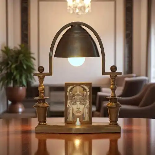 Französische original Art Déco Tischleuchte "DÔME LUMINEUX" Messing 1920