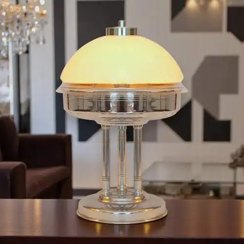 Design Art Déco Tischleuchte "ARTE DÈ DOME" Unikat Tischlampe Messing Nickel