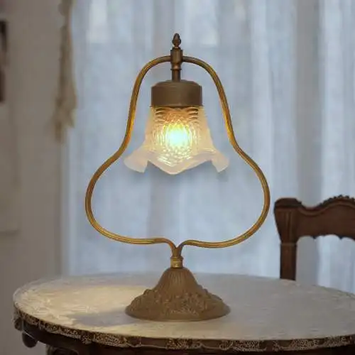 Romantische Jugendstil Shabby Tischleuchte "CIRCLE LIGHT" Messinglampe Unikat
