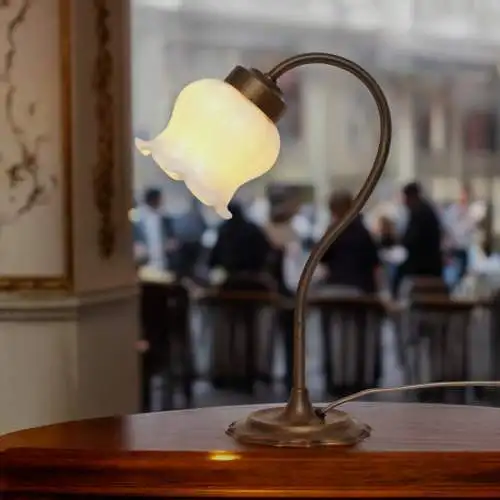 Jugendstil Messinglampe "WHITE ROSE" Unikat Tischleuchte