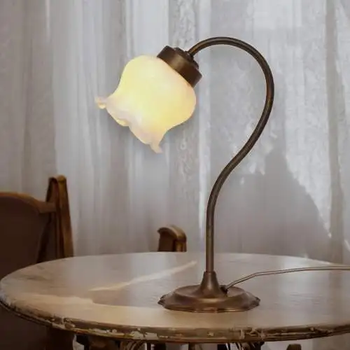 Jugendstil Messinglampe "WHITE ROSE" Unikat Tischleuchte