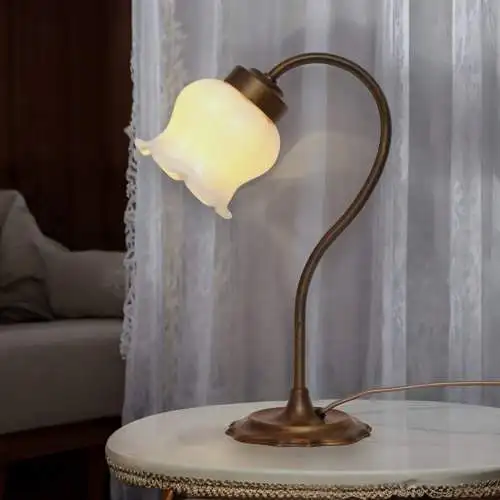 Jugendstil Messinglampe "WHITE ROSE" Unikat Tischleuchte