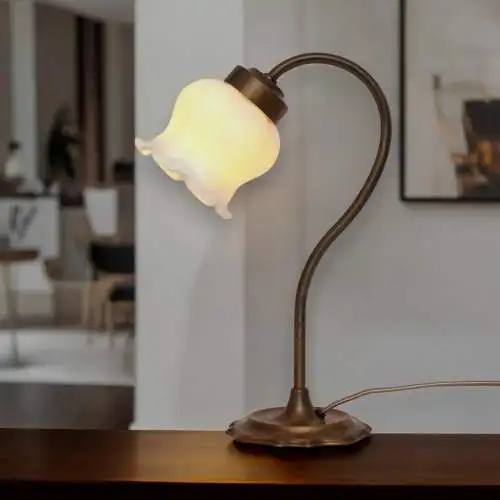 Jugendstil Messinglampe "WHITE ROSE" Unikat Tischleuchte