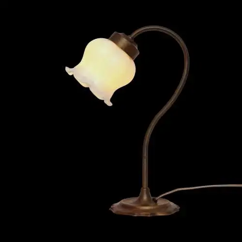 Jugendstil Messinglampe "WHITE ROSE" Unikat Tischleuchte